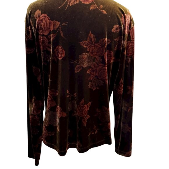 Vintage Velvet Floral Print Long Sleeve Mock Turtleneck Top Size XL - Picture 4 of 4